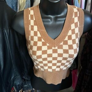 moon & madison Brown and Cream V-Neck Sweater Vest
